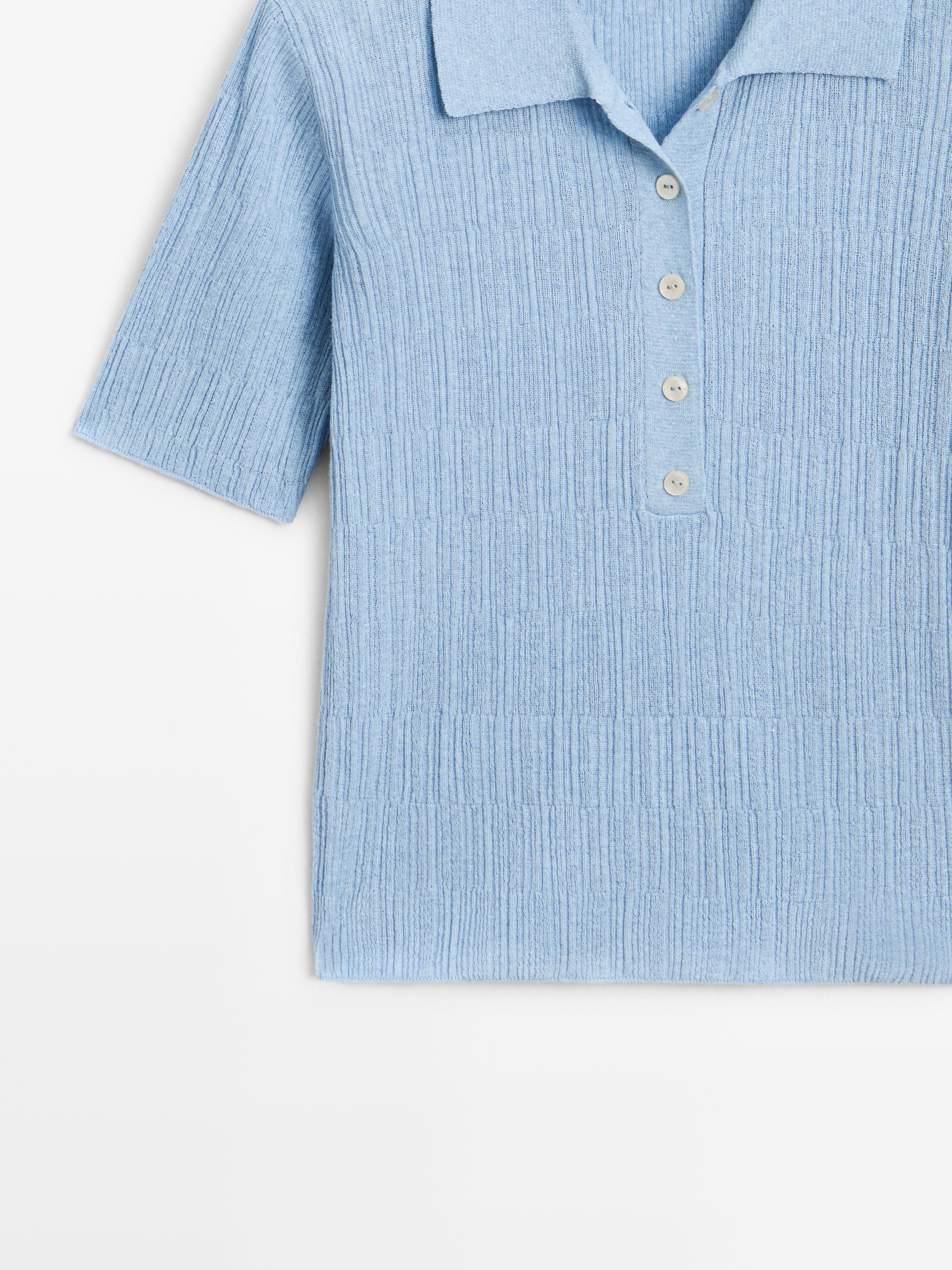 Textured knit polo sweater